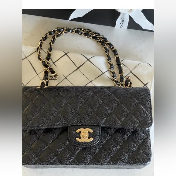 Chanel authentic 2021 Classic Small Black Caviar Flap Bag purse Gold chain - Picture 12 of 15